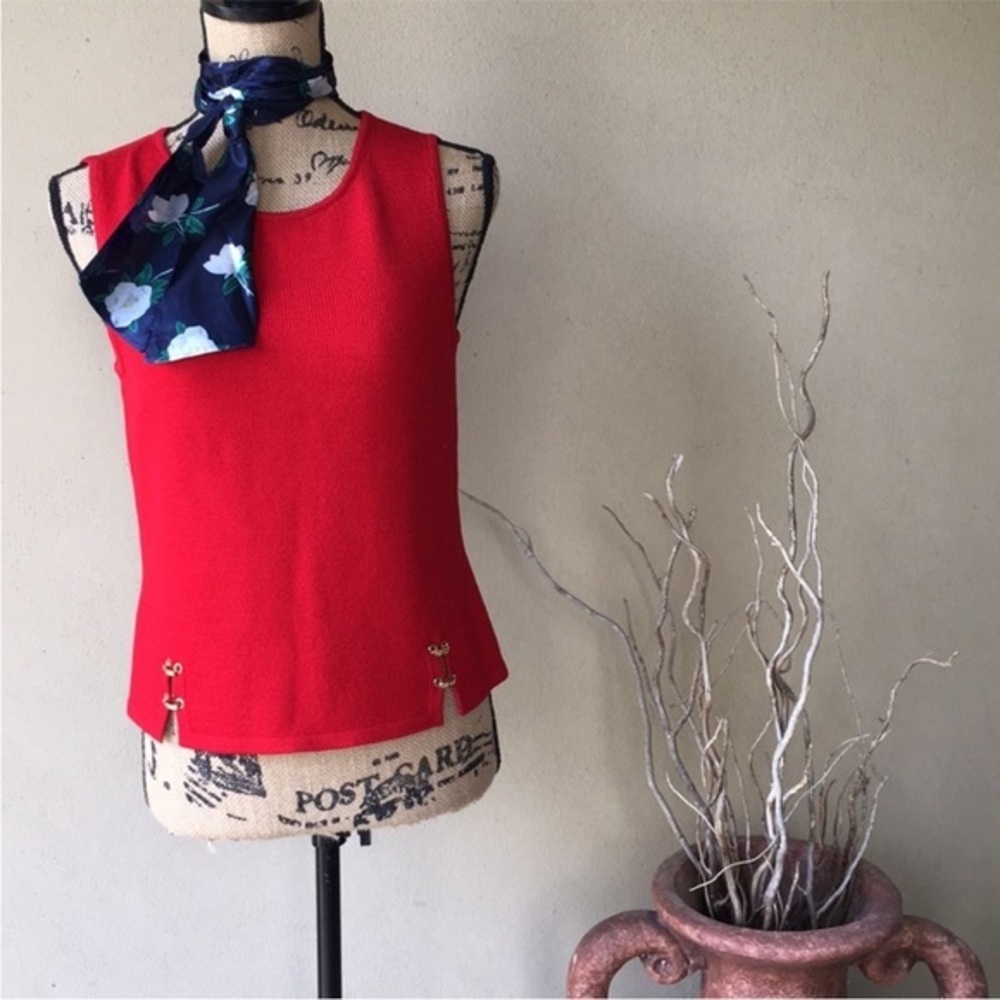 Vintage St John Sleeveless Woven Top with Gold Embellishments